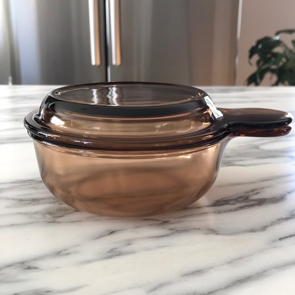 Vintage Corning VISION Grab It Casserole Dish with Lid; Amber colour; Small